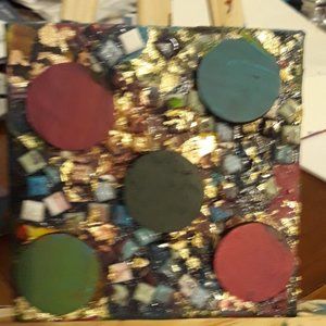 Unique mosaic dice wall art. "Dice" Made of Wood and vintage glass. Brand new.